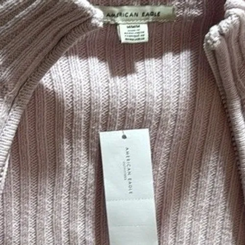 American Eagle Lilac Ribbed Full Zip Cardigan Sweater Mock Neck Lilac‎ Marl Med - Image 4