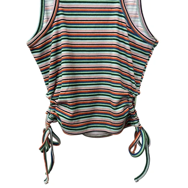 Freshman Tank Top Sleeveless Drawstring Side Ribbed Striped Multicolor W XS NWOT - Image 8