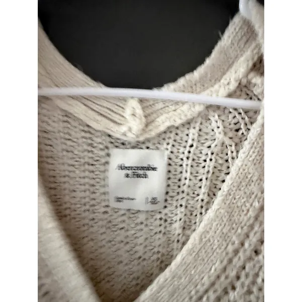Abercrombie &‎ Fitch Womens XS Cream Chunky Knit Cropped V-Neck Cardigan Sweater - Image 8