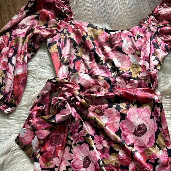 SHOWPO Chloie Puff Sleeve Drape Mini Dress In Boudoir Blooms - Image 7