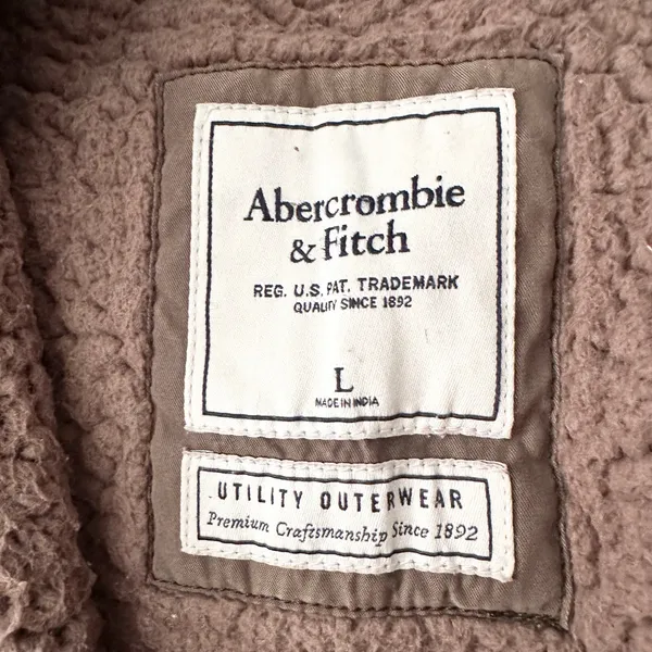 Abercrombie Military Green Brown Sherpa Fur Lined Hood Winter Parka Y2K Large - Image 9