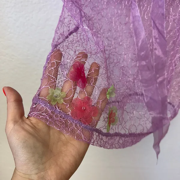 Y2k Delicates purple lace cami top 3D floral Bow fairy euro - Image 4