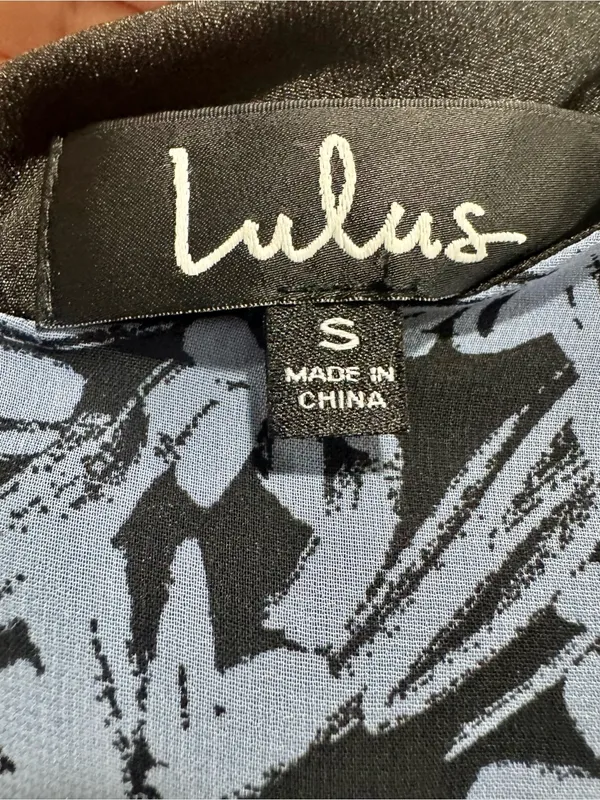 Lulus Lalaine Dusty Blue Black Floral Ruched Asymmetrical Mini Dress S DDSW695 - Image 3