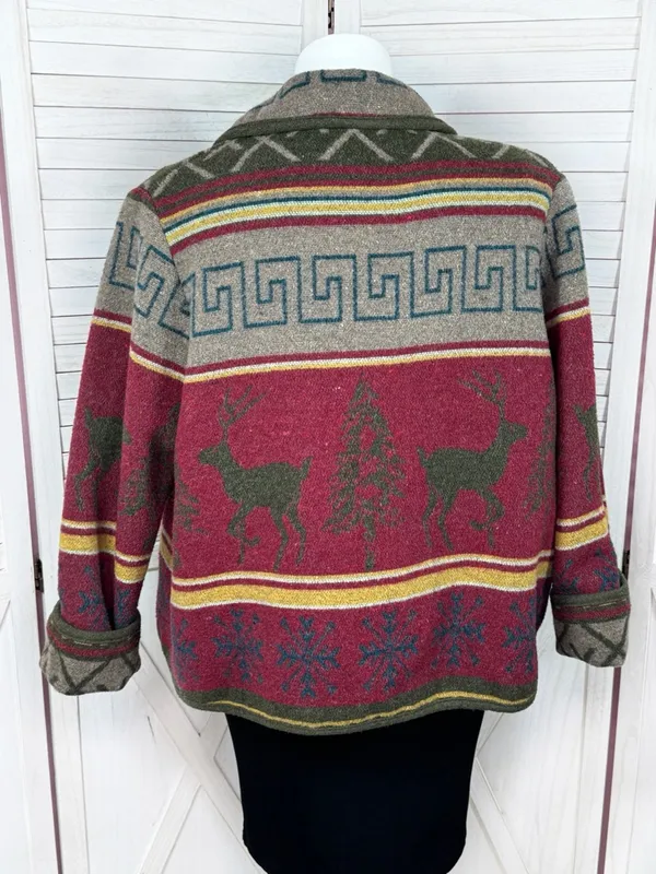 Vintage Ivy Wool Blend Blanket Jacket XL Lodge Print‎ Red Multi Western Gorpcore - Image 4