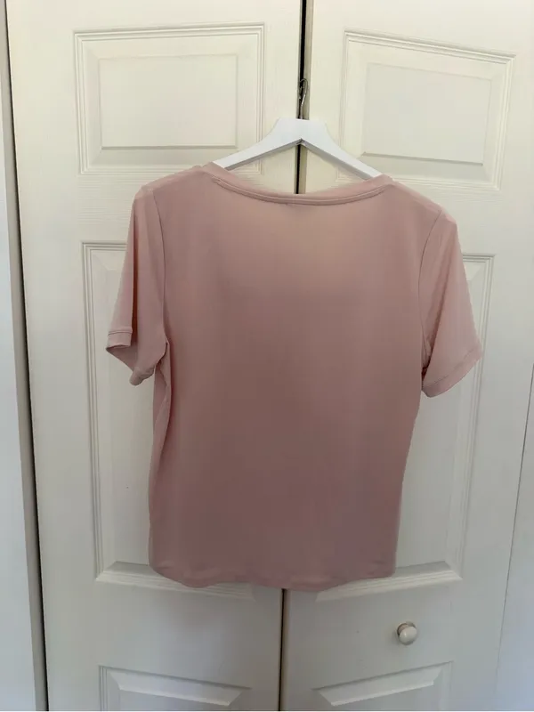 Calvin Klein Square Neck Top Short Sleeve Peach Pink Nude Solid Large - Image 6