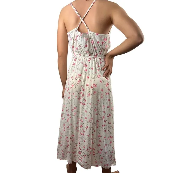 Reformation Floral Midi Dress Side Slit Criss Cross Back Size M (runs small) - Image 2