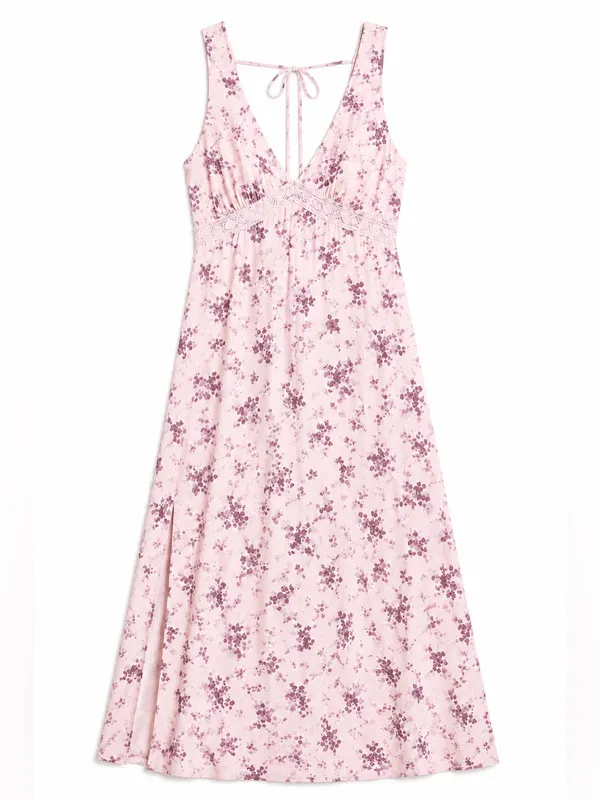 Target Wild Fable Pink Purple Floral Satin Lace Trim Maxi Dress Women’s L NWT - Image 3