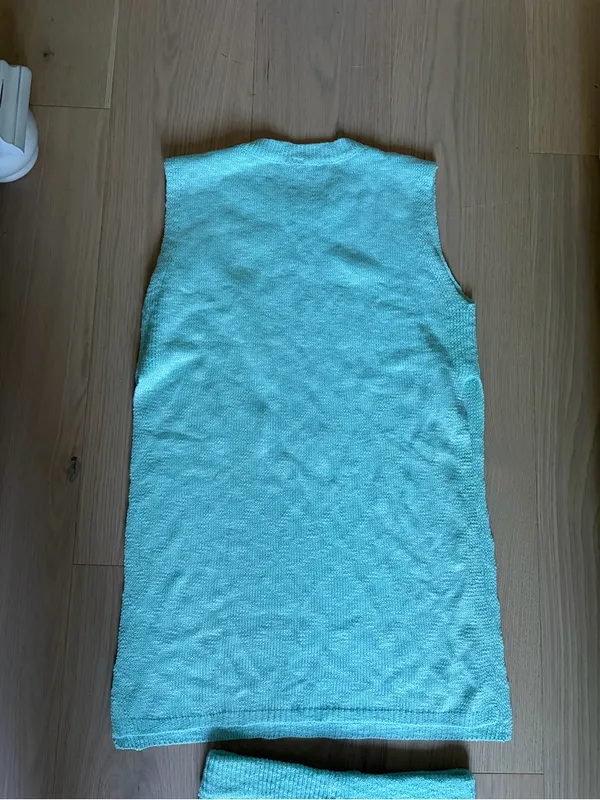 Uaneo 2 Piece Outfit Summer Knit Sweater Set Sleeveless Tunic top and short teal - Image 11