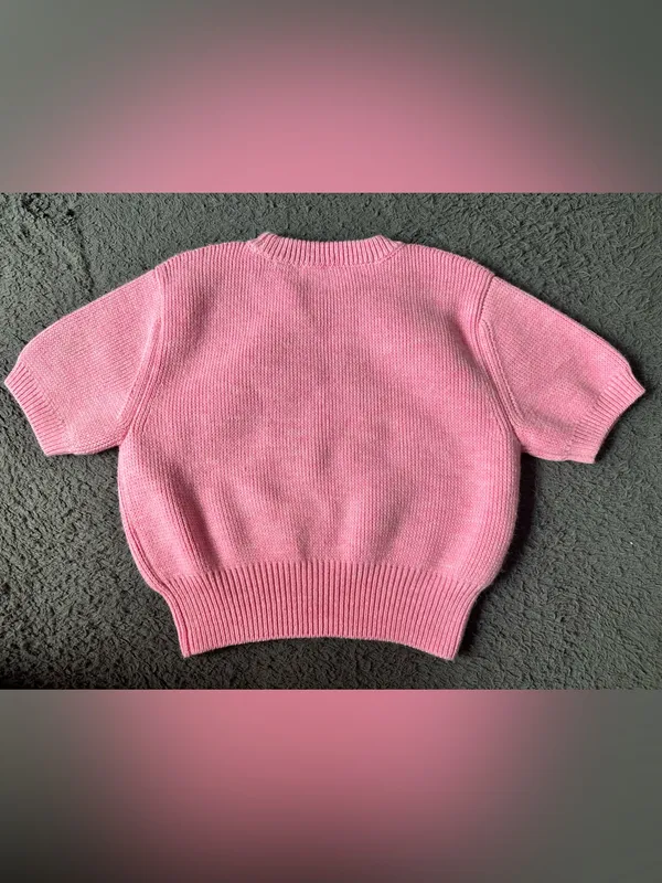 Alexander Wang Debossed Stacked Logo Cropped Sweater Pink, Size XS - Image 2