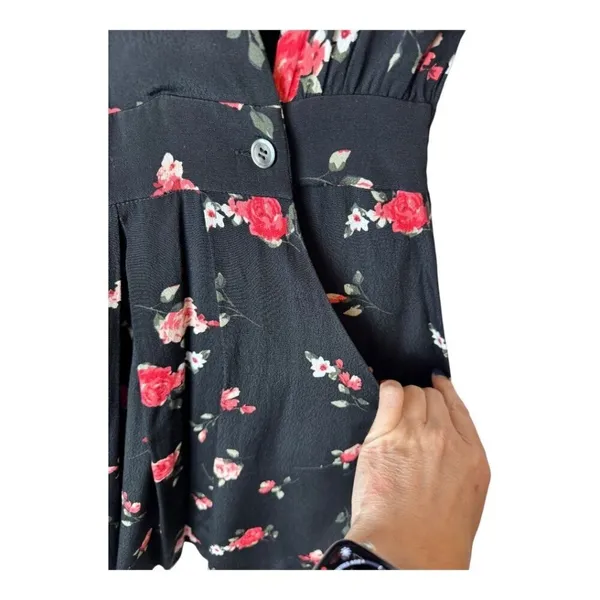 FRNCH Paris Dress Women Small Black Red Floral‎ Print Fit And Flare Mini Boho - Image 8
