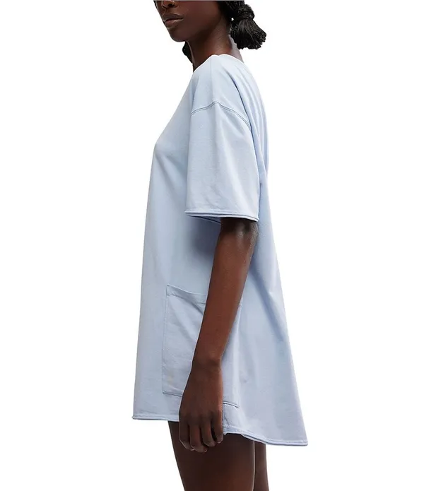 FP Movement Hot Shot Crew Neck Short Sleeve Oversized Patch Pocket V Back Tee Romper Color Steel NWT Size Small - Image 3