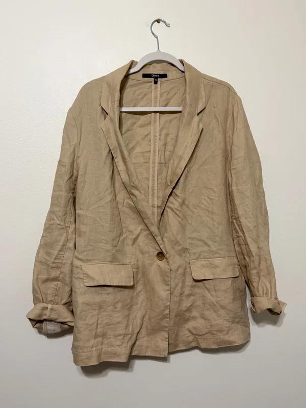 Quince 100% European Linen Blazer Size XL Neutral Khaki Driftwood Tan - Image 2