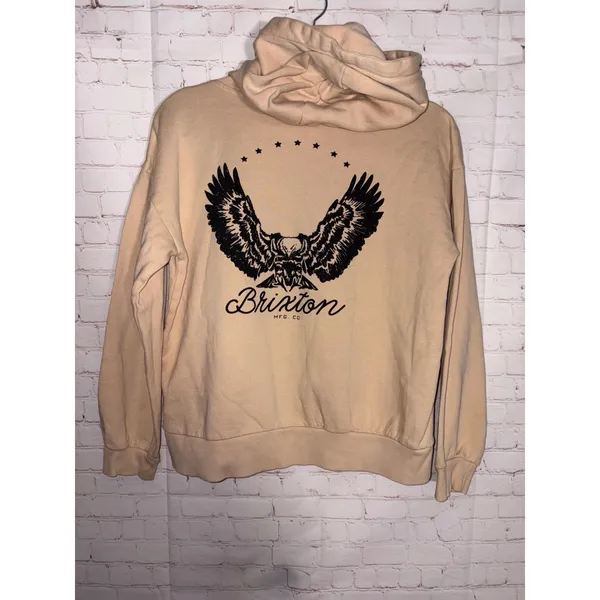 Brixton Freebird Hoodie Tan Beige Graphic Eagle Pullover Sweatshirt Womens XS - Image 4