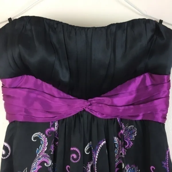 BEBE Silk Paisley Print Bubble Hem Strapless Dress‎ - Image 2