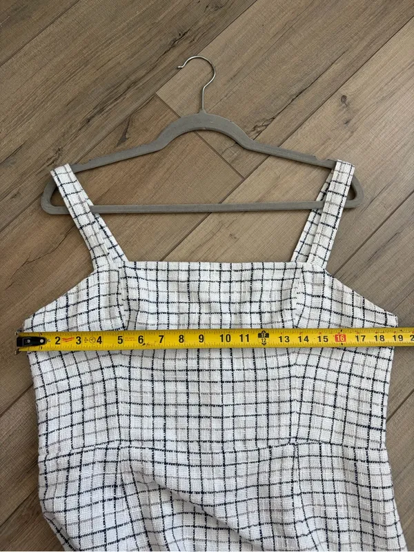 Abercrombie & Fitch Black White Tweed Square Neckline Sleeveless Mini Dress L - Image 8