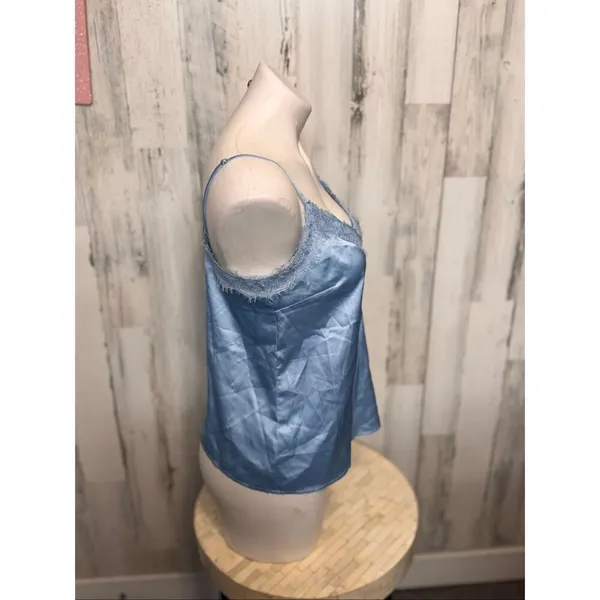 Forever 21 Blue Satin Lace Trim Cami Top Size Medium Adjustable Straps - Image 3