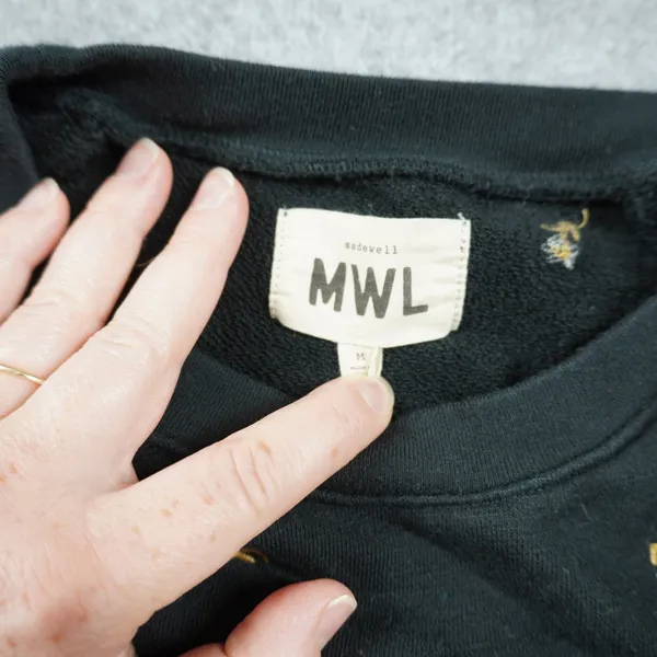 Madewell MWL Size Medium Black Floral Embroidered Cropped Sweatshirt Cozy‎ Dorm - Image 6
