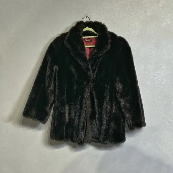 Black Faux Fur Vintage Jacket Sz M - Image 6