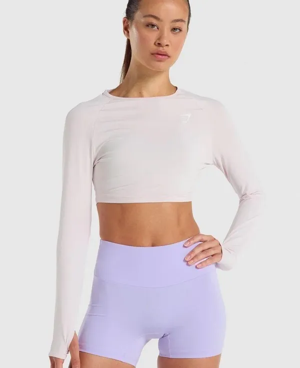 Gymshark Training Long Sleeve Crop Top light green xs gym - Image 2