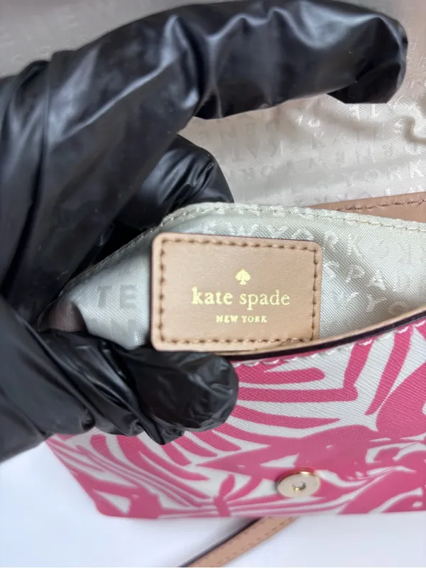 Kate Spade New York Crossbody Bag Pink White Palm Leaf Print - Image 9