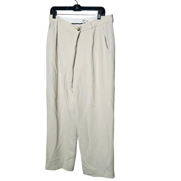BA&SH Off-White Crepe Pleated Front Zipper Oxford Style Shen Pants Size US 8 - Image 4