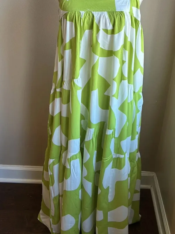 Anthropologie Abel the Label Bright Citron Abstract Tiered Maxi Dress EUC Size S - Image 2