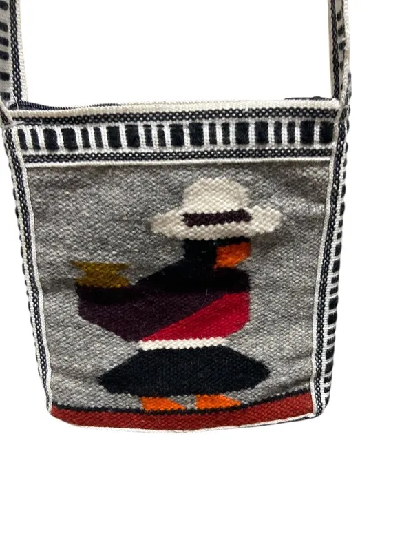 Handmade Wool Mexican Mini Crossbody Bag Gray One Size Coastal Festival Hippie - Image 5