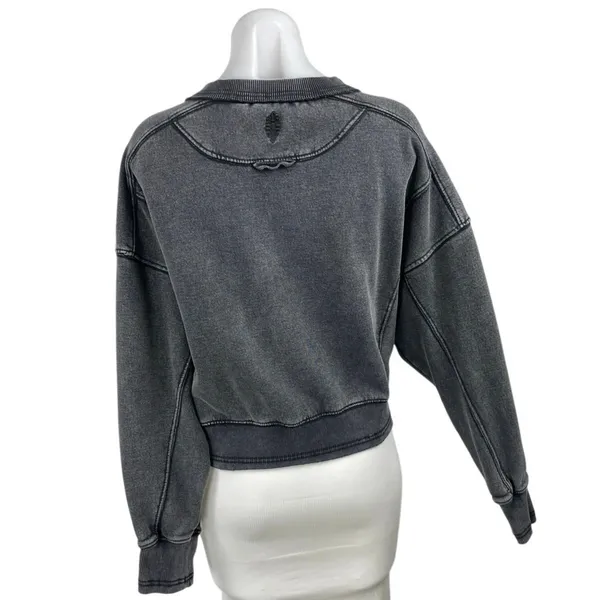 Free People FP Movement Intercept Washed Black Boxy Crop Sweatshirt Top Size M - Image 4