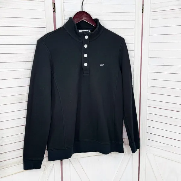 Vineyard Vines‎ Mock Neck Snap Pullover Sweatshirt Black Womens Medium - Image 7