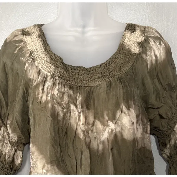 Tempo Paris Silk Peasant Top Size S M Green Tie Dye Fairy Grunge Artsy Ren Faire - Image 3