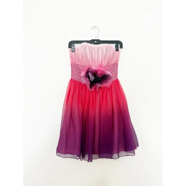 Vintage Betsey Johnson Y2K Pink Ombré Tulle Floral Strapless Mini Dress Size 4 - Image 4