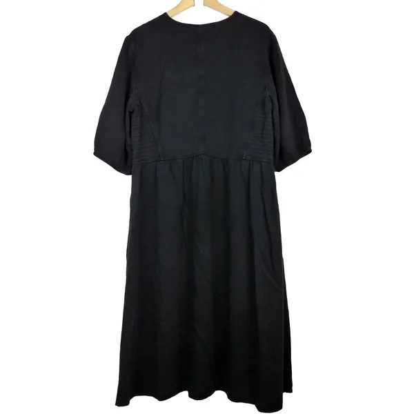 Everlane Tencel Puff Sleeve Dress Women L Black V Neck Midi Lagenlook Minimalist - Image 6
