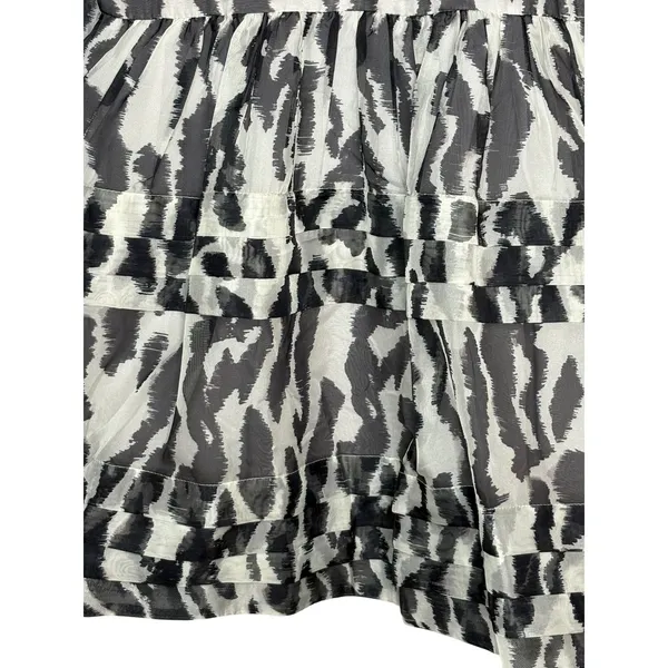 Maeve Anthro Animal Print Mini Dress XXS Gray Tiered Ruffle Long Sleeve Chiffon‎ - Image 9