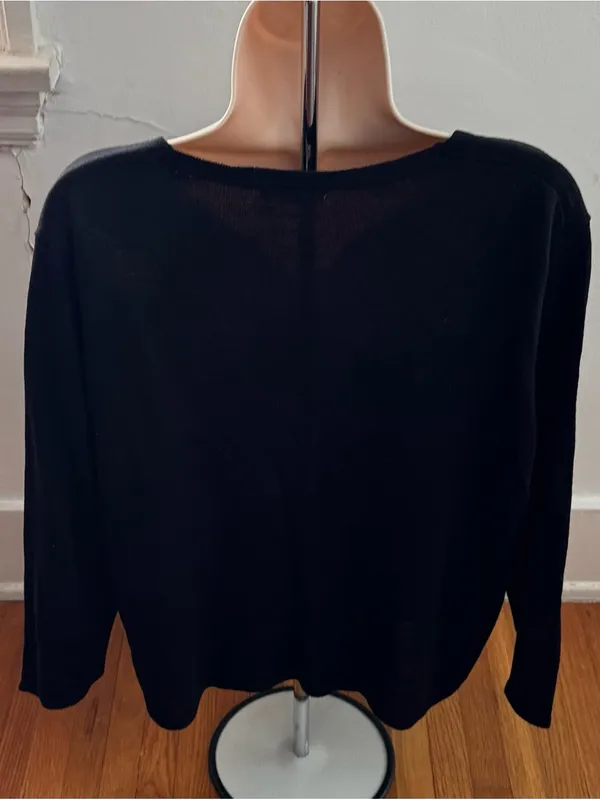 Max Studio London Black linen blend V-Neck Button-Up Cardigan, size XL preppy - Image 7