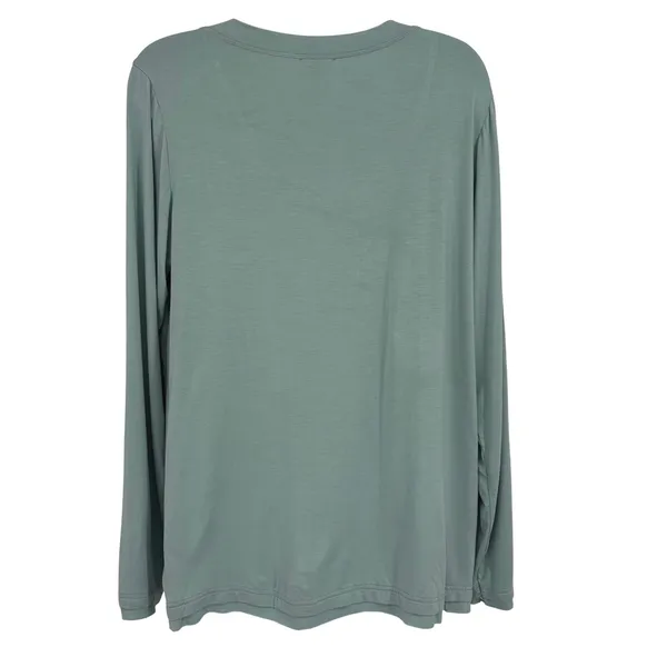 POL V Neck Top Women LG Sage Green Long Sleeve Minimalist Lightweight Capsule‎ - Image 3