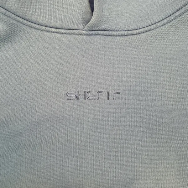 SHEFIT Luxe Cropped Hoodie Periwinkle Blue Drawstring Thumbhole Size M Top - Image 2