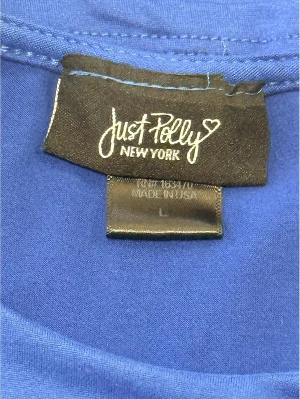 Just Polly New York Blue High Neck Ribbed TankTop Sleeveless Shell Blouse Medium - Image 3