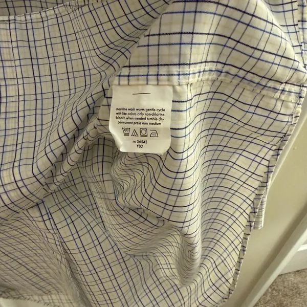 Arrow Dover Broadcloth White Blue Striped Button Up Dress Shirt Large - Image 4