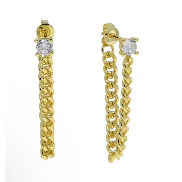 Solitaire‎ Curb Chain Drop Earrings | Yellow Gold Filled - Image 9
