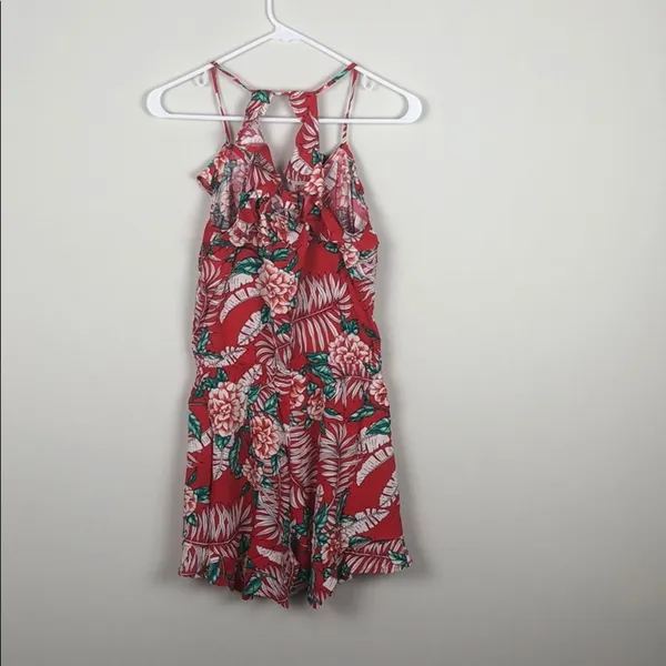 Red Ruffle Romper Tropical Floral - Image 7
