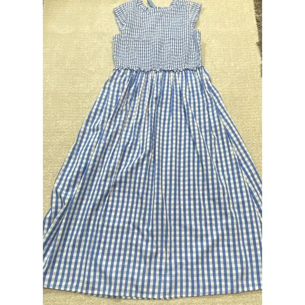 Crown & Ivy Blue Gingham Smocked Midi Dress Sleeveless Womens Size 8 Excellent - Image 15