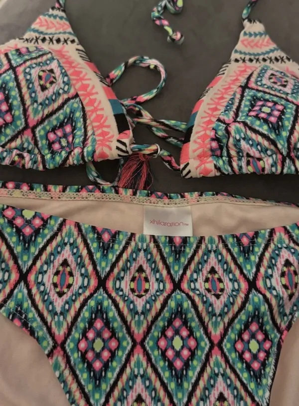 Xhilaration Neon Pink, Teal & Black Aztec Print Bikini Set - Image 3