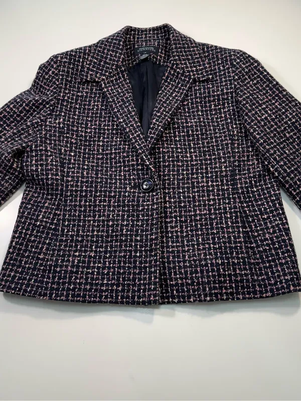 Jones New York Cotton Wool Blend Black Purple & White Tweed-Style Blazer - Image 2