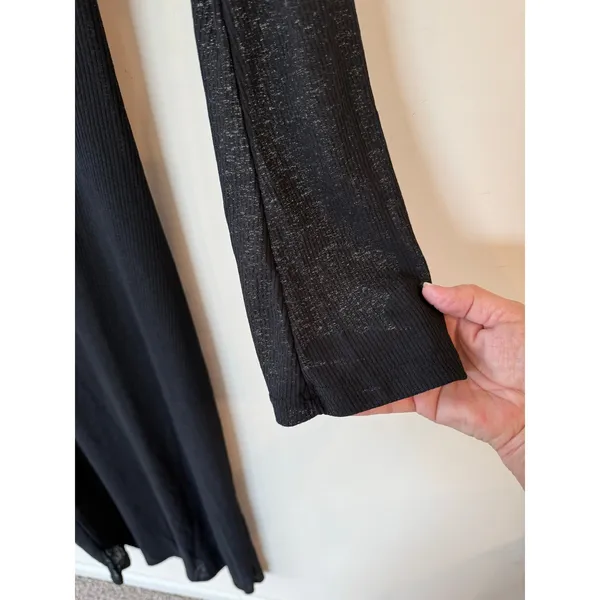 Lounge Bodycon Maxi Dress Women's Large Black Ribbed Long Sleeve Scoop Neck Goth - Image 3