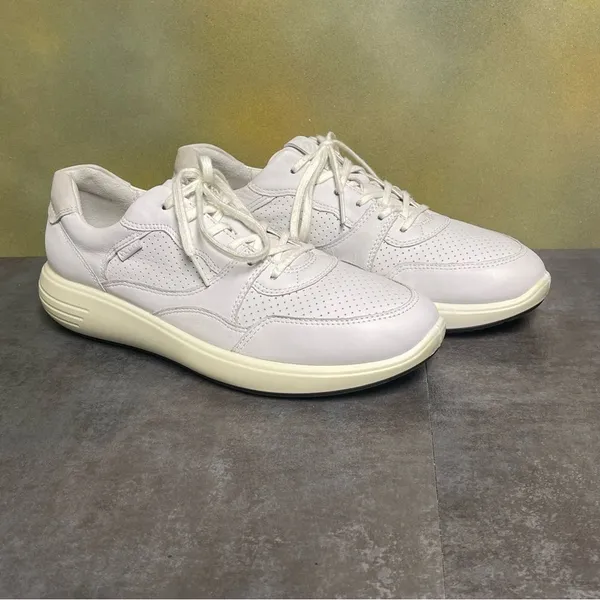 Ecco Perforated White Leather Women's Sneakers Size 10M - Image 6