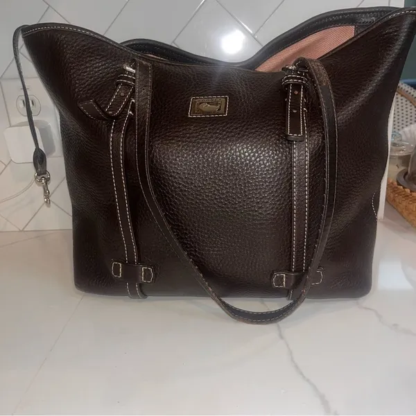 Dooney & Bourke Pebble Grain Tote Brown Leather Shoulder Bag - Image 2