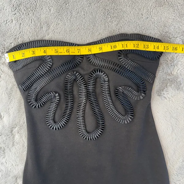 Kardashian‎ Kollection Black Strapless Bodycon Dress Ribbon Applique Small - Image 6
