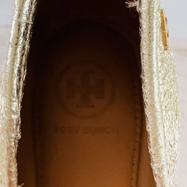 TORY BURCH Laila Metallic Gold Leather Driver Ballerina Flats Bow Accent - US 7 - Image 3