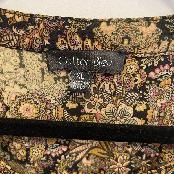 Cotton Bleu‎ Black Floral Long Sleeve Blouse Womens XL Dark Academia Career - Image 2