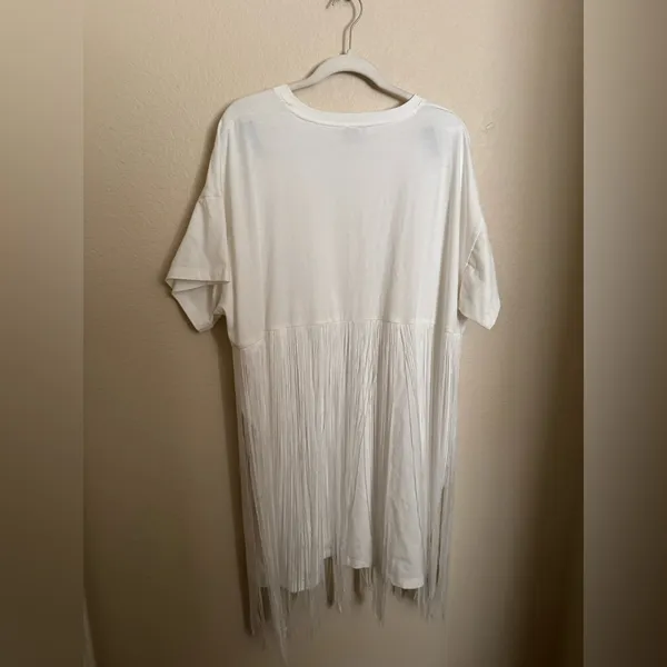 Arula Fringe‎ Tshirt Dress Sz X in White Festival Concert Plus Size - Image 4